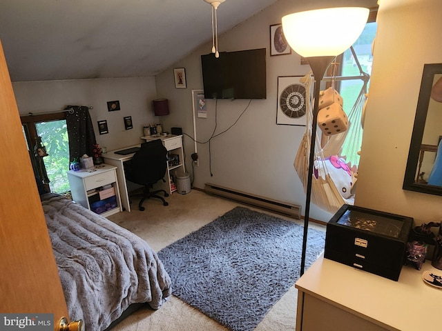 27 Gladys Trl, Fairfield, PA 17320 - carpeted bedroom featuring baseboard heating, lofted ceiling, multiple windows, and a desk