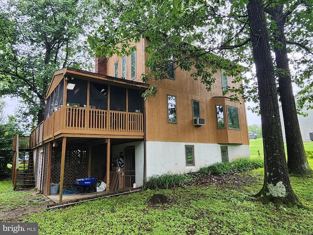 27 Gladys Trl, Fairfield, PA 17320 - back of property featuring a sunroom, cooling unit, and stairs