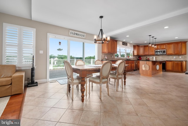 694 Ridge Rd, Telford, PA 18969 - dining room with a chandelier, recessed lighting, and light tile patterned floors