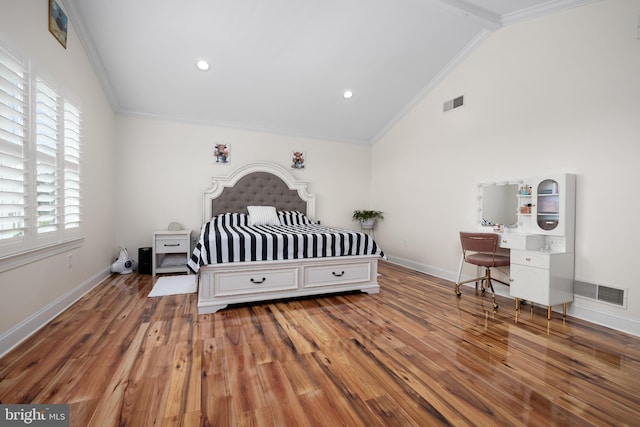 694 Ridge Rd, Telford, PA 18969 - bedroom featuring wood finished floors, lofted ceiling, a desk, and ornamental molding