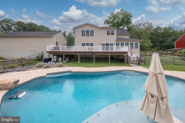 694 Ridge Rd, Telford, PA 18969 - outdoor pool featuring stairway and a wooden deck