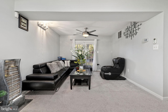 14361 Springbrook Ct, Woodbridge, VA 22193 - carpeted living room with ceiling fan and baseboards