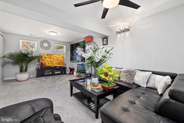 14361 Springbrook Ct, Woodbridge, VA 22193 - living area featuring a ceiling fan and carpet flooring