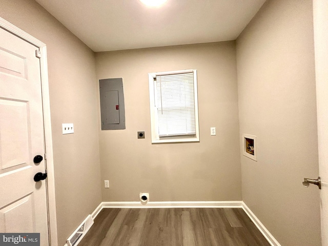 1078 Lakeview Dr, Cross Junction, VA 22625 - laundry room with hookup for an electric dryer, electric panel, hookup for a washing machine, and dark wood-type flooring