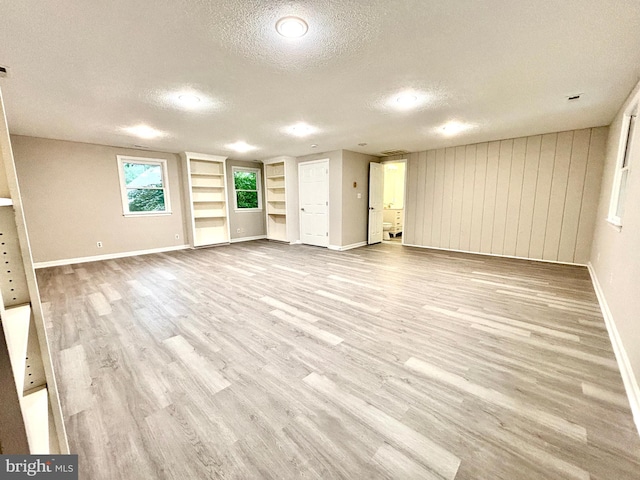 1078 Lakeview Dr, Cross Junction, VA 22625 - unfurnished living room with a textured ceiling, light wood finished floors, and built in shelves