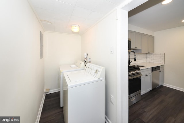 106 N Warminster Rd, Hatboro, PA 19040 - washroom with separate washer and dryer, dark wood finished floors, recessed lighting, and electric panel