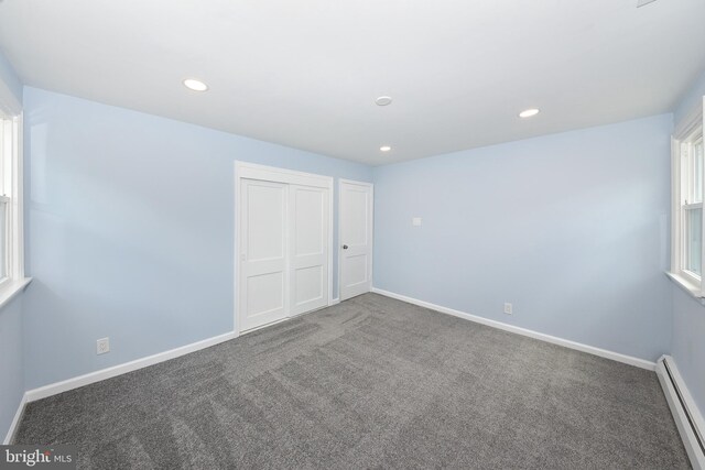106 N Warminster Rd, Hatboro, PA 19040 - unfurnished bedroom featuring a baseboard heating unit, carpet flooring, a closet, and recessed lighting