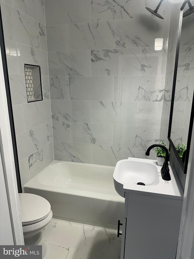 3720 Brooklyn, Baltimore, MD 21225 - bathroom featuring vanity, shower / tub combination, and marble look tile flooring