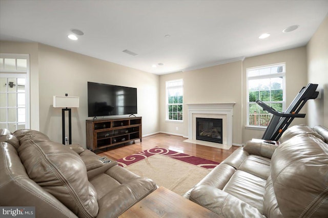 35 Gallery Rd, Stafford, VA 22554 - living room with wood finished floors, recessed lighting, and a fireplace with flush hearth