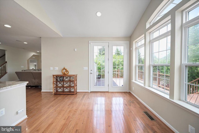 35 Gallery Rd, Stafford, VA 22554 - entryway with healthy amount of natural light, hardwood / wood-style floors, vaulted ceiling, and recessed lighting