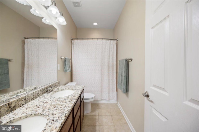 35 Gallery Rd, Stafford, VA 22554 - bathroom featuring double vanity, tile patterned flooring, a shower with shower curtain, and recessed lighting