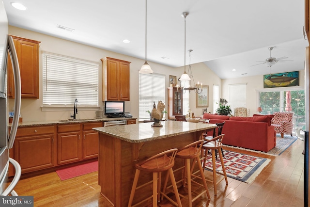 13 Doddington Blvd, Medford, NJ 08055 - kitchen featuring stainless steel appliances, a center island, plenty of natural light, light wood-style flooring, and recessed lighting