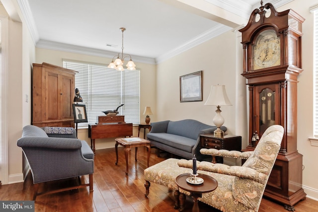 13 Doddington Blvd, Medford, NJ 08055 - sitting room featuring wood-type flooring, a chandelier, and crown molding