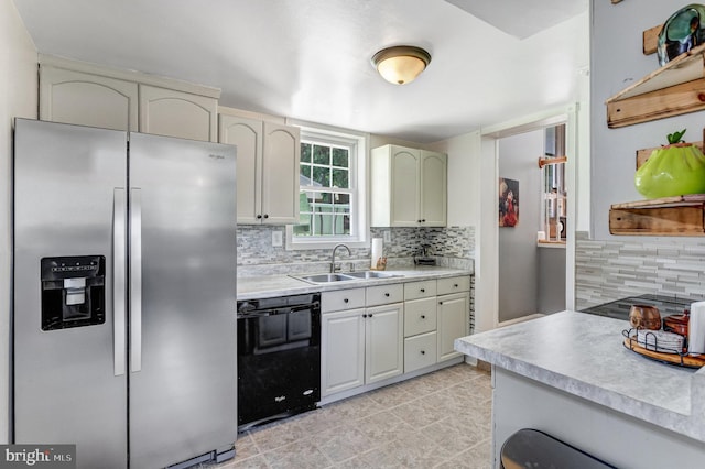 1446 California St, Woodbridge, VA 22191 - kitchen featuring stainless steel fridge, black dishwasher, backsplash, and light countertops