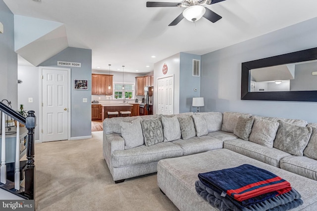107 Pelican Cv, Stafford, VA 22554 - living room featuring ceiling fan, light colored carpet, and recessed lighting