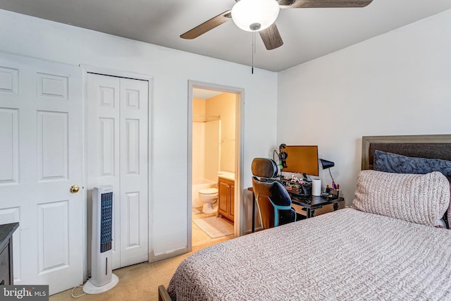107 Pelican Cv, Stafford, VA 22554 - bedroom featuring light colored carpet, a closet, ensuite bath, and ceiling fan