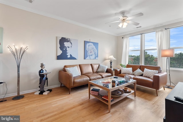 12000 Market St Unit 378, Reston, VA 20190 - living area featuring light wood-type flooring, ceiling fan, and crown molding