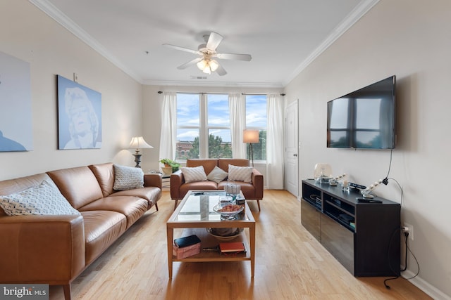 12000 Market St Unit 378, Reston, VA 20190 - living room featuring light wood finished floors, ceiling fan, and ornamental molding