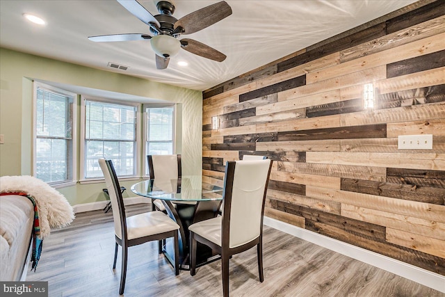 108 Wrangel Ct Unit 1, Princeton, NJ 08540 - dining area featuring wood walls, a ceiling fan, recessed lighting, and wood finished floors