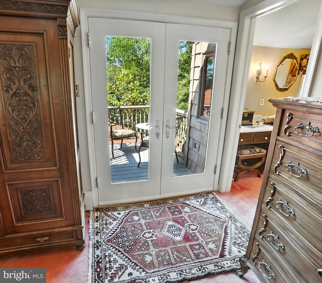 1722 Swamp Pike, Gilbertsville, PA 19525 - doorway to outside featuring french doors and carpet flooring
