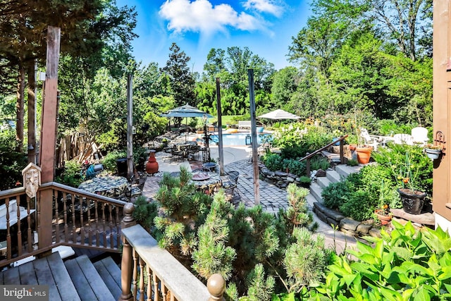 1722 Swamp Pike, Gilbertsville, PA 19525 - wooden terrace featuring a patio and view of scattered trees