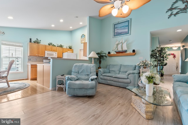 32618 Seaview Loop, Millsboro, DE 19966 - living area with light wood-style flooring, a ceiling fan, and recessed lighting