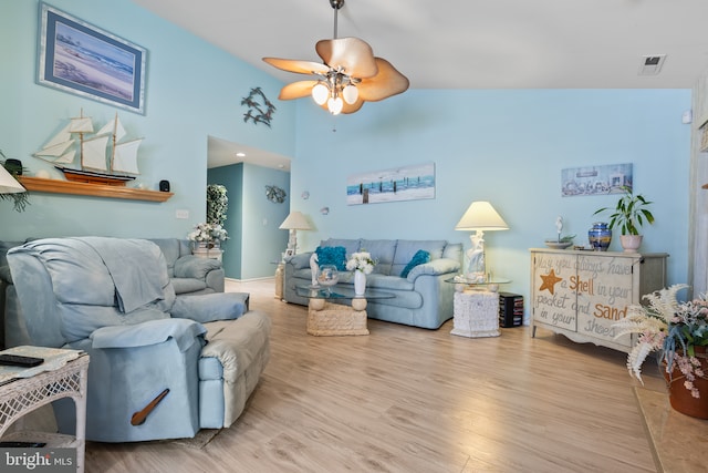 32618 Seaview Loop, Millsboro, DE 19966 - living area featuring ceiling fan, wood finished floors, and vaulted ceiling