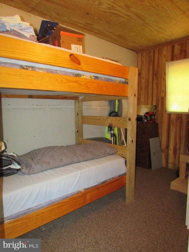 293 Snow Shoe Mountain Forest Rd, Snow Shoe, PA 16874 - carpeted bedroom with wood ceiling and wooden walls