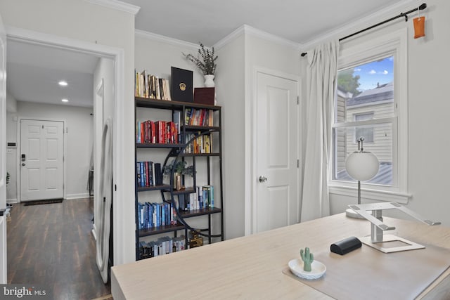 5117 Duel Pl, Capitol Heights, MD 20743 - office area featuring dark wood-style flooring and ornamental molding