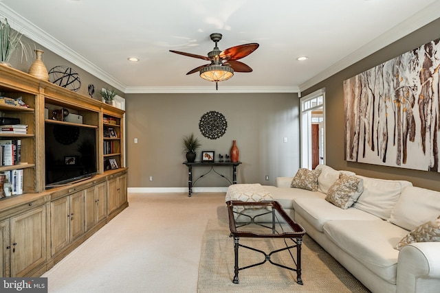 4 Taylor Chase Ln, West Chester, PA 19382 - living area with a ceiling fan, ornamental molding, light carpet, and recessed lighting