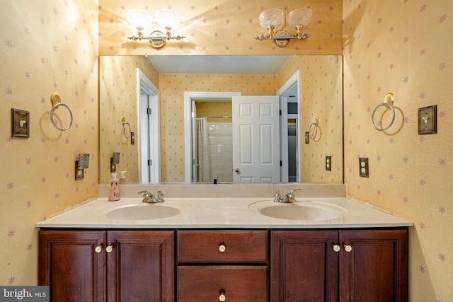 4 Taylor Chase Ln, West Chester, PA 19382 - full bathroom with double vanity, wallpapered walls, and a shower