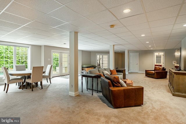 4 Taylor Chase Ln, West Chester, PA 19382 - living room with light carpet, a paneled ceiling, and recessed lighting