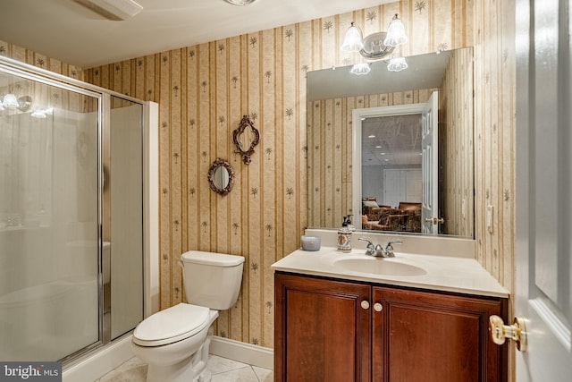 4 Taylor Chase Ln, West Chester, PA 19382 - full bathroom featuring wallpapered walls, vanity, a shower stall, and tile patterned flooring