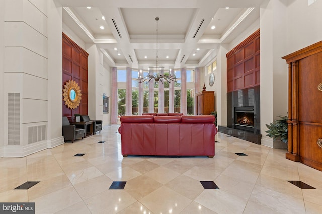 9480 Virginia Center Blvd Unit 327, Vienna, VA 22181 - common area with a high ceiling, coffered ceiling, recessed lighting, and beamed ceiling