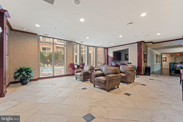 9480 Virginia Center Blvd Unit 327, Vienna, VA 22181 - lobby with ornamental molding, recessed lighting, and a wall of windows