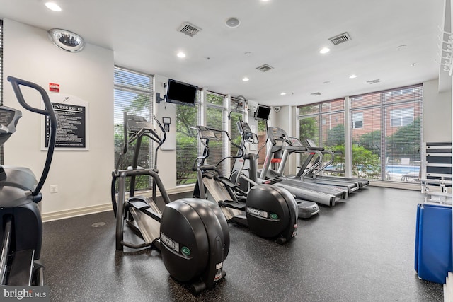9480 Virginia Center Blvd Unit 327, Vienna, VA 22181 - workout area with plenty of natural light, recessed lighting, and floor to ceiling windows