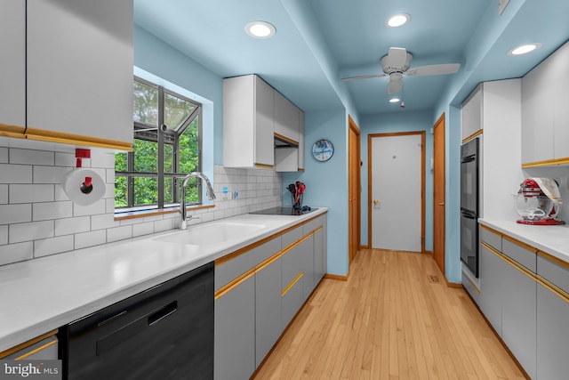 114 Lloyd Guessford Rd, Townsend, DE 19734 - kitchen featuring black appliances, recessed lighting, tasteful backsplash, light countertops, and ceiling fan