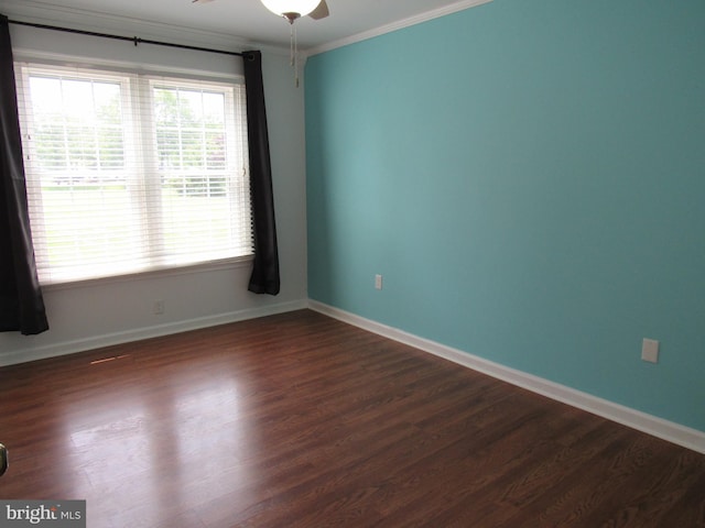 3590 Choptank Rd, Preston, MD 21655 - spare room with ornamental molding, a ceiling fan, and dark wood finished floors