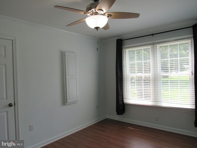 3590 Choptank Rd, Preston, MD 21655 - empty room featuring a ceiling fan, ornamental molding, and dark wood-type flooring