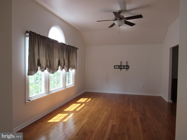 3590 Choptank Rd, Preston, MD 21655 - unfurnished room featuring lofted ceiling, a ceiling fan, and wood finished floors