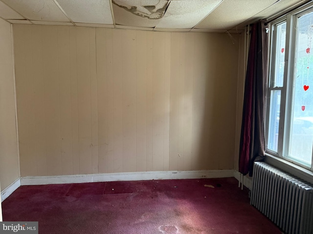 1031 N Ashburton St, Baltimore, MD 21216 - carpeted empty room with radiator and wood walls