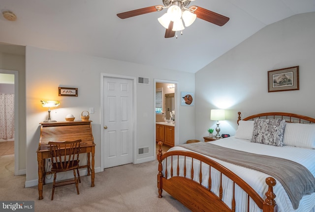 1905 Reading Blvd, Reading, PA 19609 - bedroom with lofted ceiling, light colored carpet, ensuite bathroom, and ceiling fan