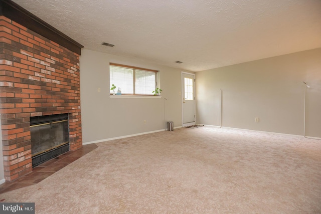 11 Bryce Ct, Baltimore, MD 21236 - unfurnished living room with a fireplace, carpet, and a textured ceiling