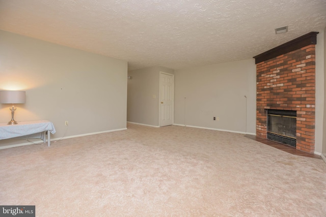 11 Bryce Ct, Baltimore, MD 21236 - carpeted living room featuring a brick fireplace and a textured ceiling
