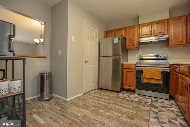 11 Bryce Ct, Baltimore, MD 21236 - kitchen with appliances with stainless steel finishes, under cabinet range hood, light wood-style flooring, and light countertops