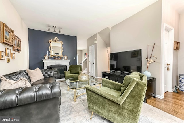 1246 Vintage Pl, Reston, VA 20194 - living area with wood finished floors and a glass covered fireplace