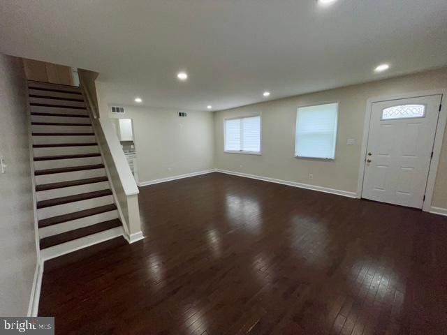 2301 Wyngate Rd, Suitland, MD 20746 - entrance foyer featuring dark wood-type flooring, stairs, and recessed lighting