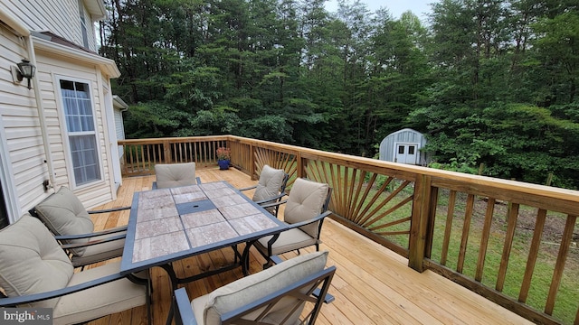 112 Pine Crest Ln, Gordonsville, VA 22942 - deck featuring outdoor dining space and a storage shed