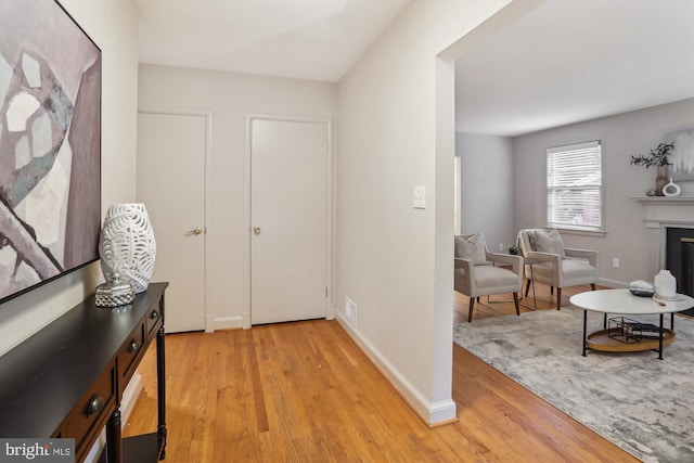1407 Crestridge Dr, Silver Spring, MD 20910 - entryway featuring light wood-style floors and a glass covered fireplace