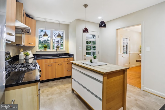 1407 Crestridge Dr, Silver Spring, MD 20910 - kitchen featuring exhaust hood, plenty of natural light, and decorative light fixtures